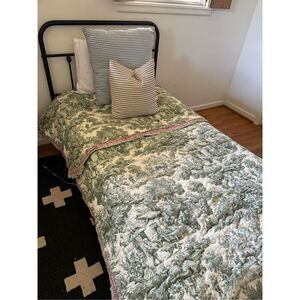 Custom French Country Chinoiserie Green Toile Quilted Comforter Coverlet Twin Si
